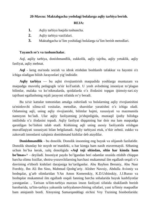 Maktabgacha yoshdagi bolalarga aqliy tarbiya berish 1