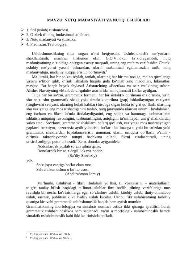 NUTQ  MАDАNIYATI VA NUTQ  USLUBLARI