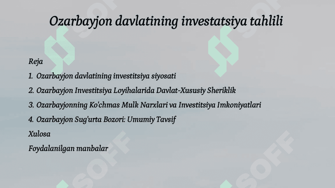 Ozarbayjon davlatining investitsiya tahlili 2