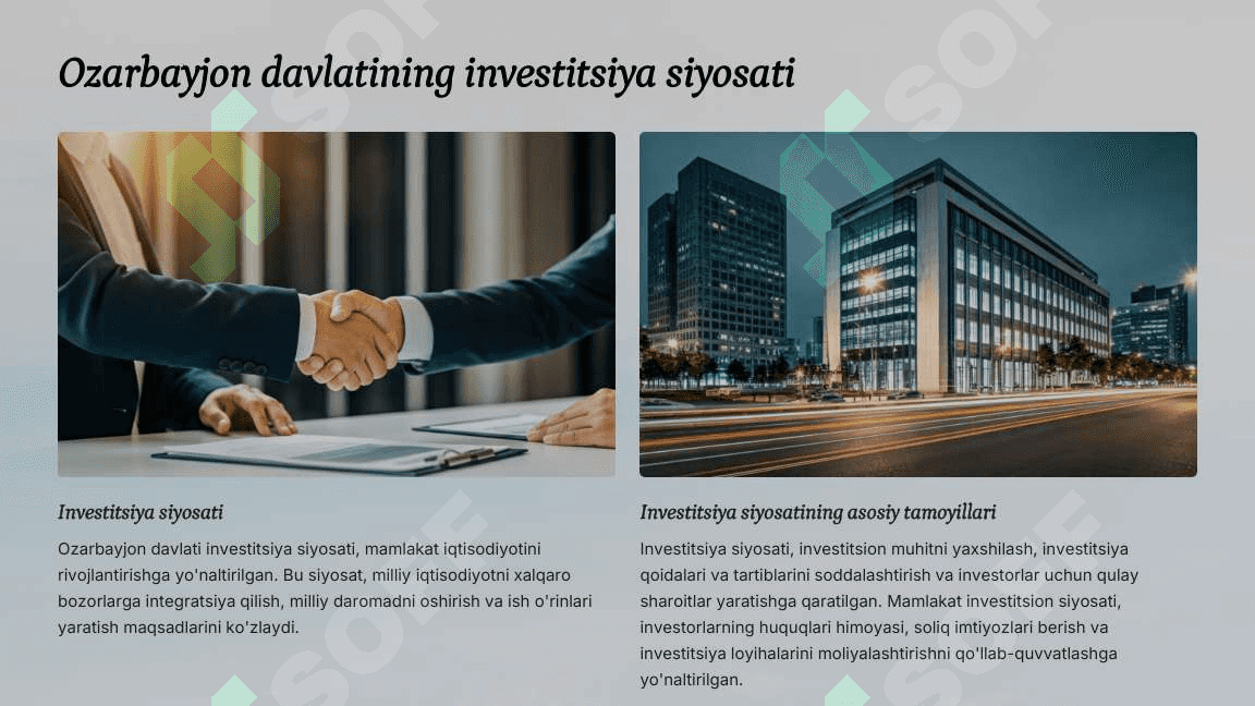 Ozarbayjon davlatining investitsiya tahlili 3