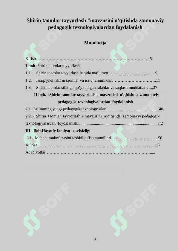 Shirin taomlar tayyorlash ”mavzusini o’qitishda zamonaviy pedagogik texnologiyalardan foydalanish 2