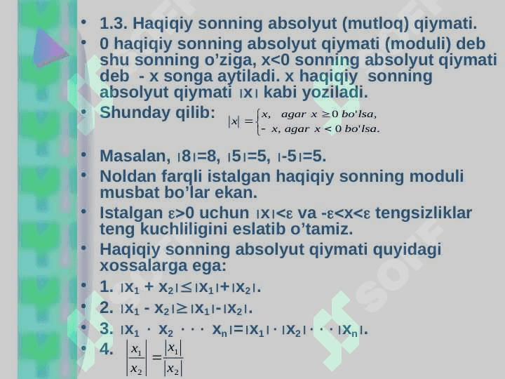 Haqiqiy sonlar. Koordinatalar usuli 6