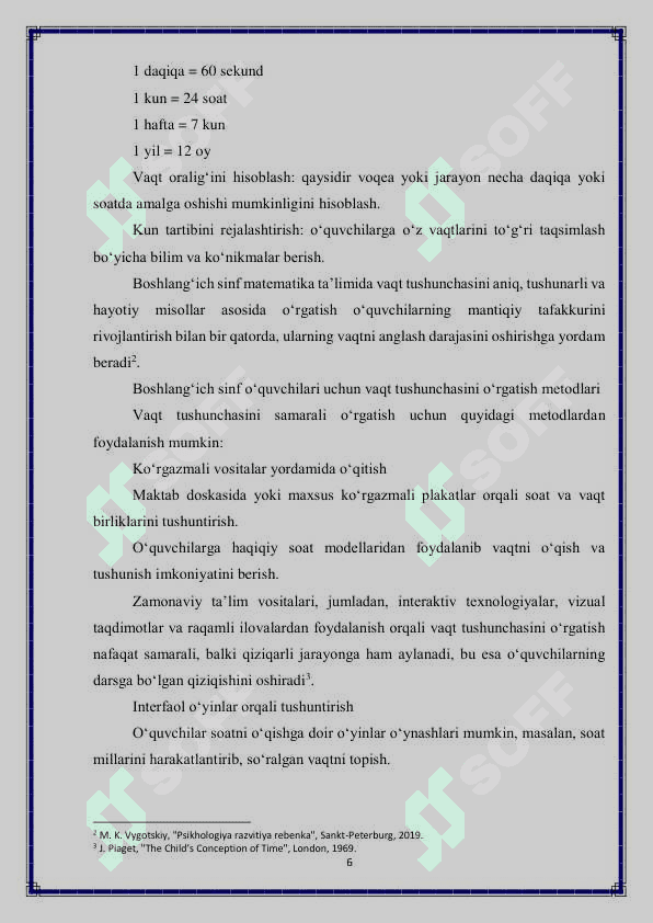 1 sinf vaqtga oid tushunchalarni rivojlantirish 6