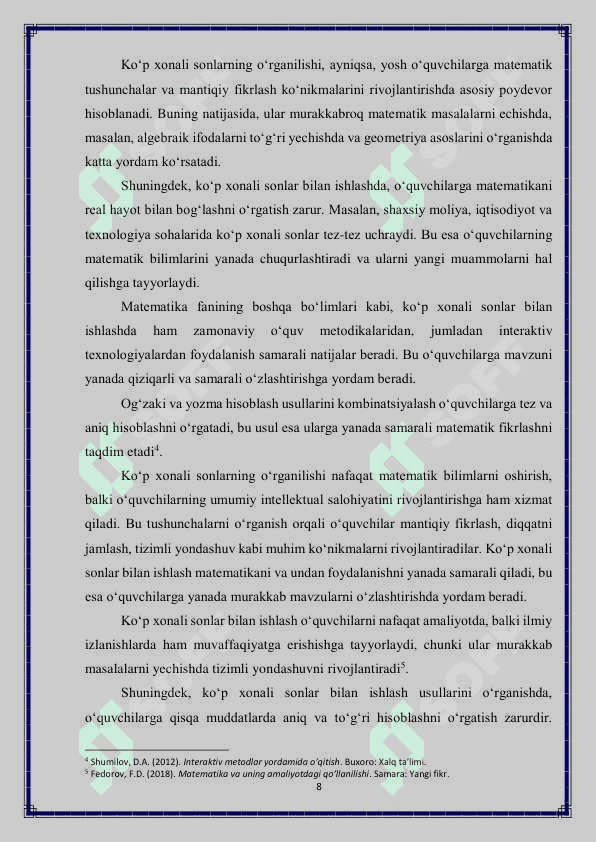 4 sinf ko‘p xonali sonlar ichida og‘zaki va yozma hisoblashga o‘rgatish metodikasi 8