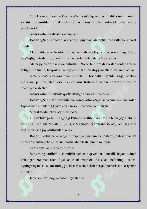 Boshlang'ich sinflarda o'quvchilarni nomerlash bo'yicha metodlar 6