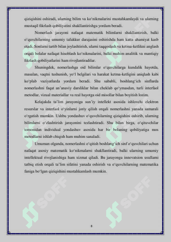 Boshlang'ich sinflarda o'quvchilarni nomerlash bo'yicha metodlar 8