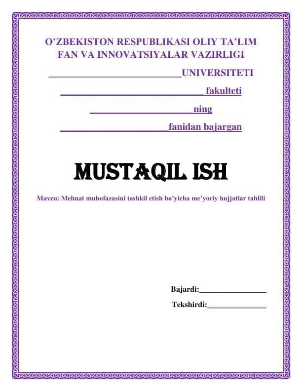 Mehnat muhofazasini tashkil etish bo’yicha me’yoriy hujjatlar tahlili