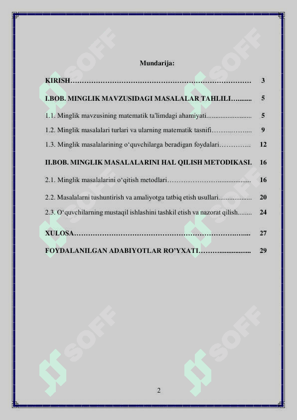 Minglik mavzusidagi masalalar ustida ishlash metodikasi 2