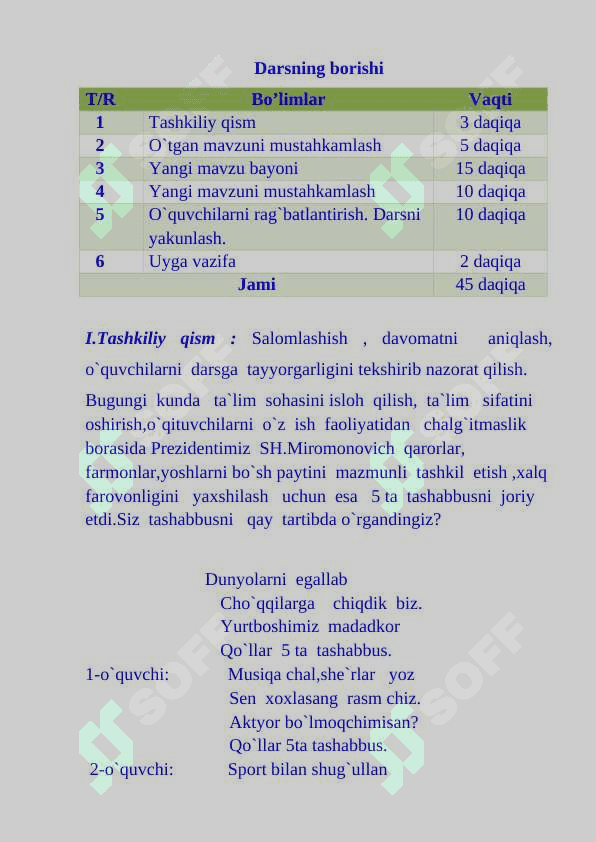 3-sinf o'qish dars ishlanma Mening bolaligim mavzusida 3
