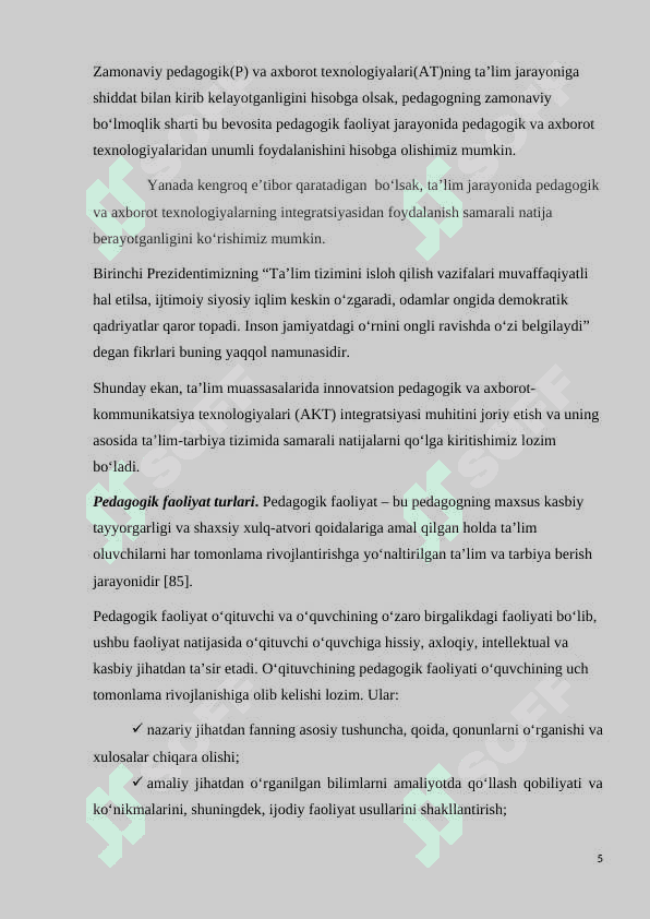 Informatika o‘qituvchisining pedagogik faoliyatini  loyihalashtirish 5