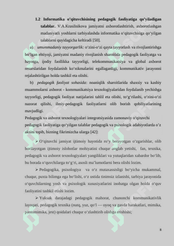 Informatika o‘qituvchisining pedagogik faoliyatini  loyihalashtirish 8