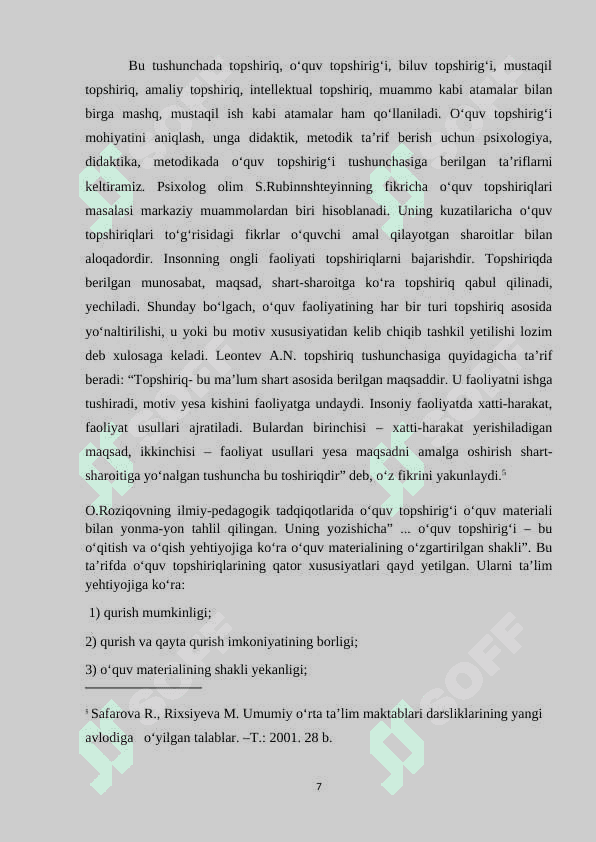 Oz komplektli maktab boshlang‘ich sinflarida ona tilidan o‘quvchilarning mustaqil ishlarini uyushtirish 7
