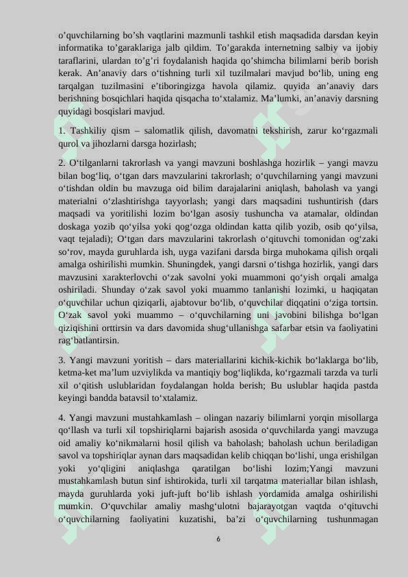 Informatika fanidan darsdan tashqari mashg‘ulotlarni tashkil etish. 6