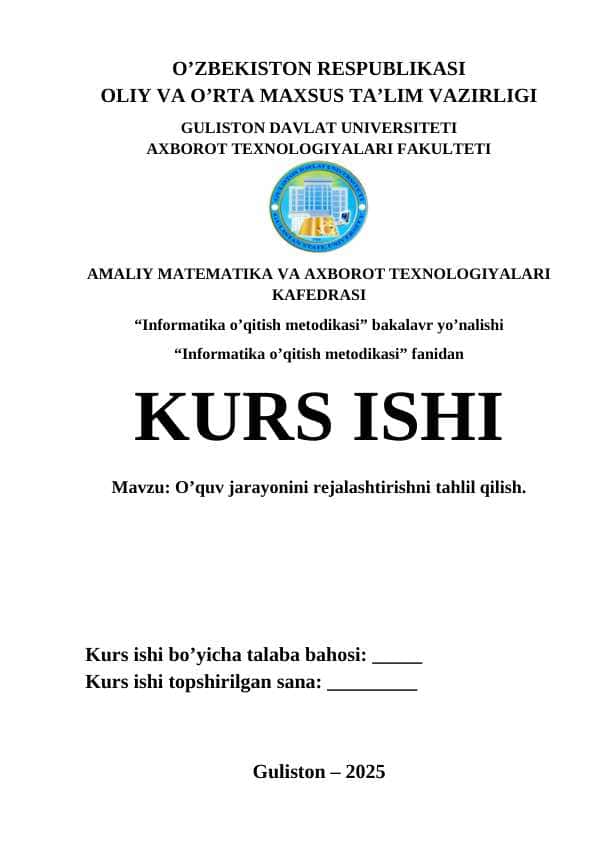 O’quv jarayonini rejalashtirishni tahlil qilish 1