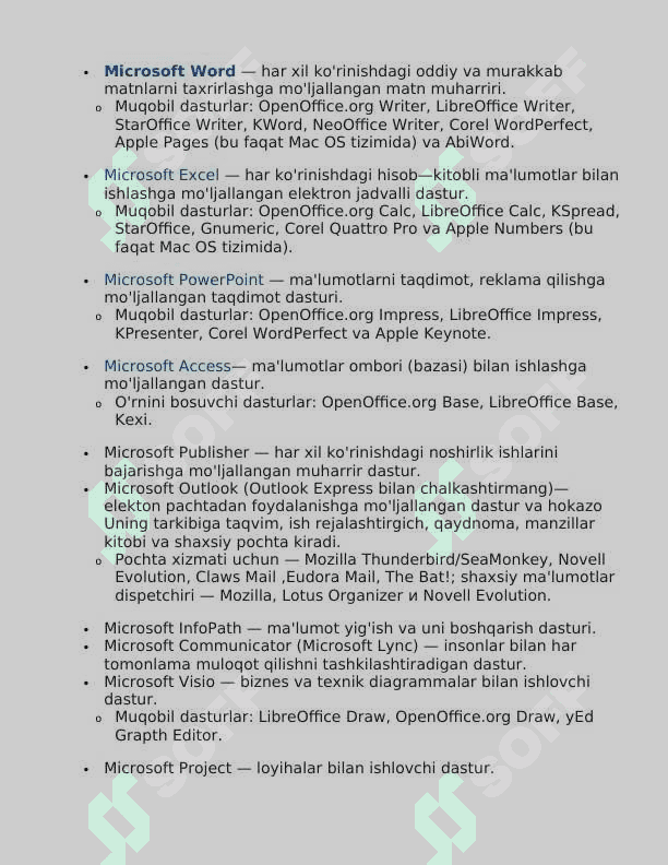 Operatsion tizimlar.Microsoft Office 4