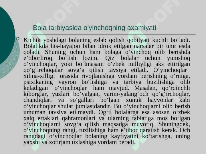 Bola tarbiyasida o'yinchoqning ahamiyati 2 3