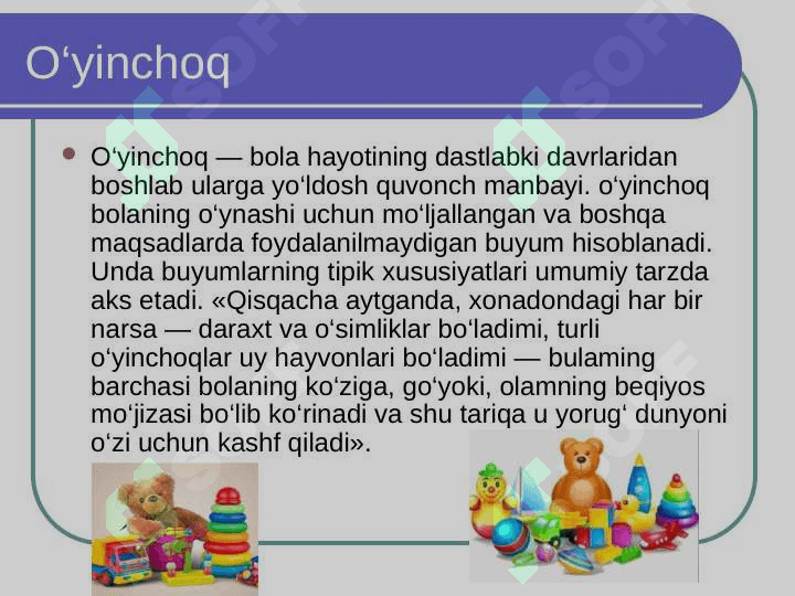 Bola tarbiyasida o'yinchoqning ahamiyati 4