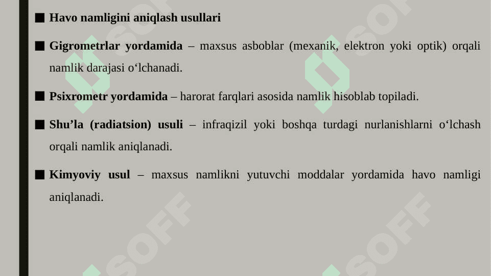 Havo namligini aniqlash usullari. Assman psixrometri yordamida xavo namligini aniqlash. 3