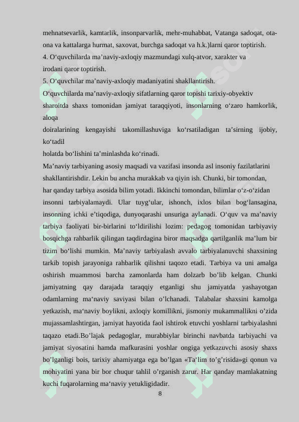 UZLUKSIZ MA’NAVIY TARBIYA KONSEPSIYASI TALABLARI ASOSIDA BOSHLANG’ICH SINF O‘QUVCHILARINI MA’NAVIY TARBIYALASH 8