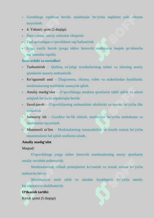 Qishloq xoʻjaligida ishlatiladigan yerga ishlov beruvchi mashinalarining turlari va asosiy qismlarini oʻrgatish metodikasi. 3