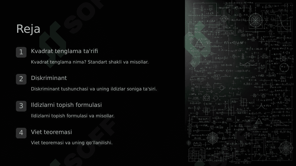 Kvadrat tenglama ildizlarini topish ( 8-sinf ) 2