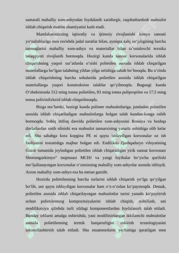 Polietilen asosida olingan materiallarning fizik mexanik xossalarini yaxshilash usullarini takomillashtirish hisobot 3