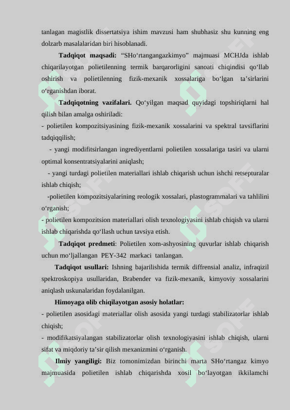 Polietilen asosida olingan materiallarning fizik mexanik xossalarini yaxshilash usullarini takomillashtirish hisobot 4