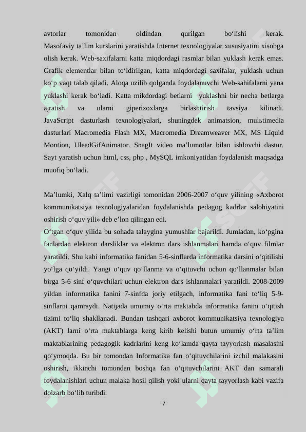 Pedagogik fanlarni o'qitishda axborot texnologiyalaridan foydalanish 7