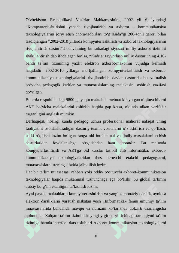 Pedagogik fanlarni o'qitishda axborot texnologiyalaridan foydalanish 8