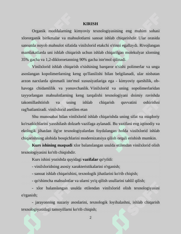 Asetilendan vinilxlorid olish texnologiyasining issiqlik texnik hisobi 2