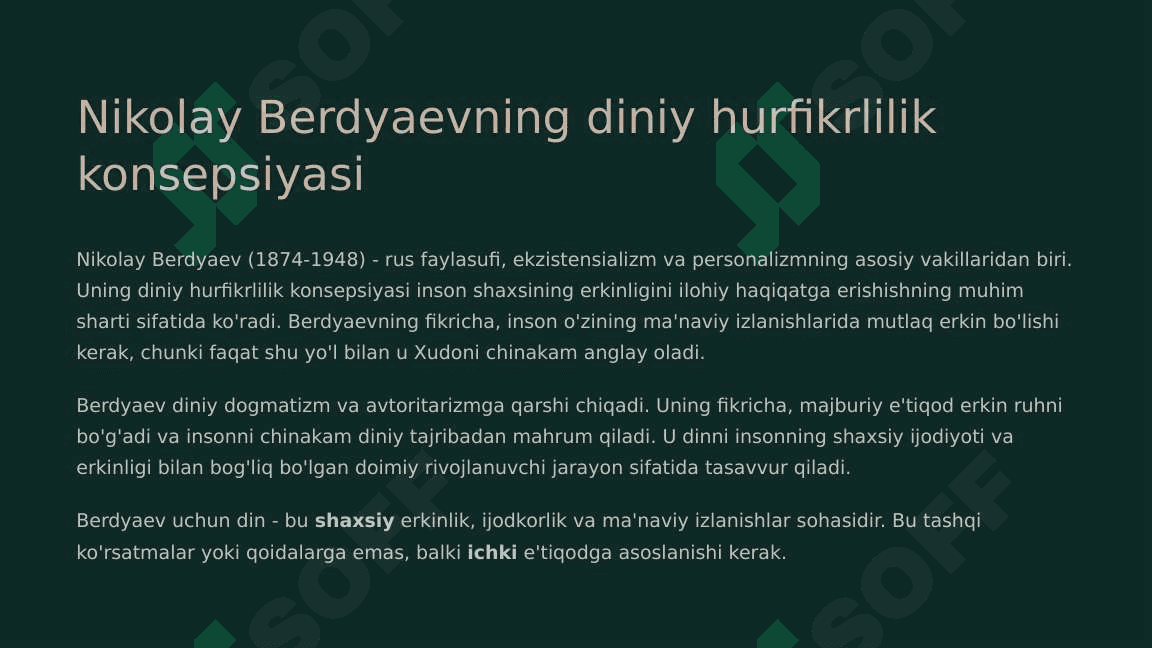 "Din va hurfikrlilik " (Berdyaevning diniy hurfikrlilik haqidagi g'oyalarini G'azzoliy g'oyalari bilan qiyoslash) 3