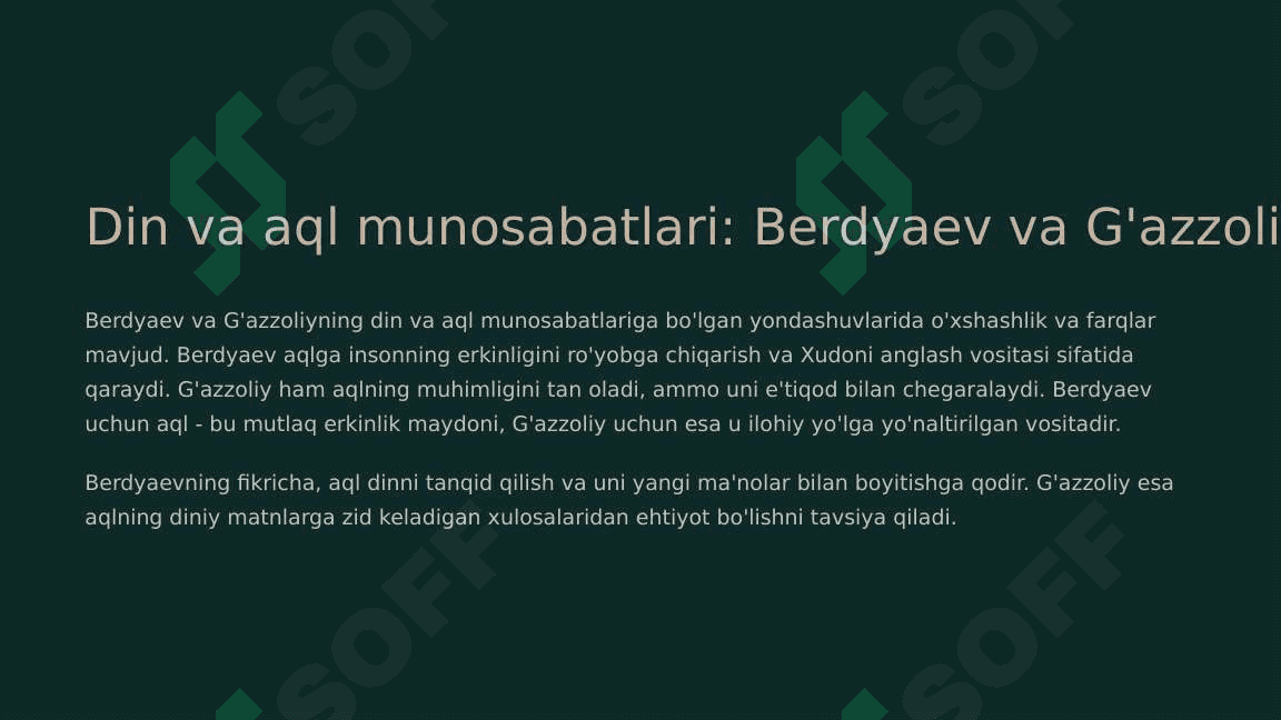 "Din va hurfikrlilik " (Berdyaevning diniy hurfikrlilik haqidagi g'oyalarini G'azzoliy g'oyalari bilan qiyoslash) 5