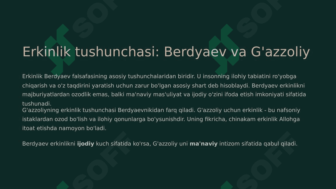 "Din va hurfikrlilik " (Berdyaevning diniy hurfikrlilik haqidagi g'oyalarini G'azzoliy g'oyalari bilan qiyoslash) 6