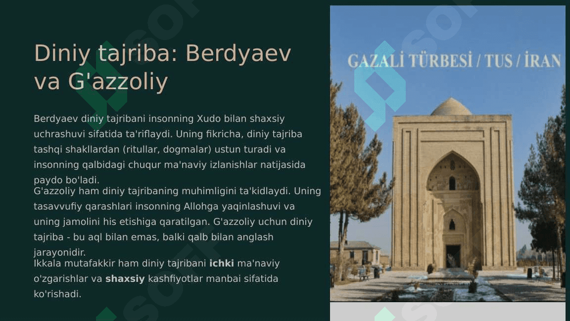 "Din va hurfikrlilik " (Berdyaevning diniy hurfikrlilik haqidagi g'oyalarini G'azzoliy g'oyalari bilan qiyoslash) 7