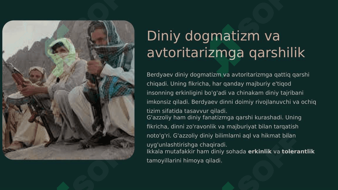 "Din va hurfikrlilik " (Berdyaevning diniy hurfikrlilik haqidagi g'oyalarini G'azzoliy g'oyalari bilan qiyoslash) 8