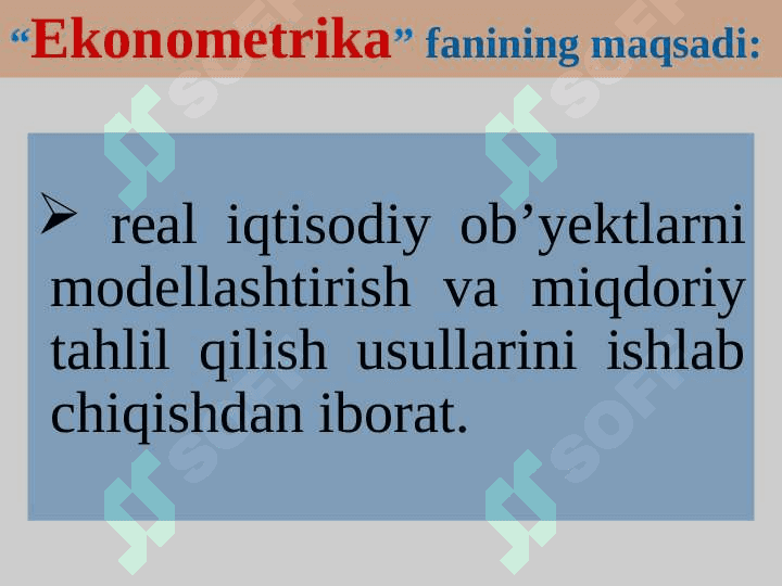 EKONOMЕTRIK MODELLASHTIRISH ASOSLARI 4