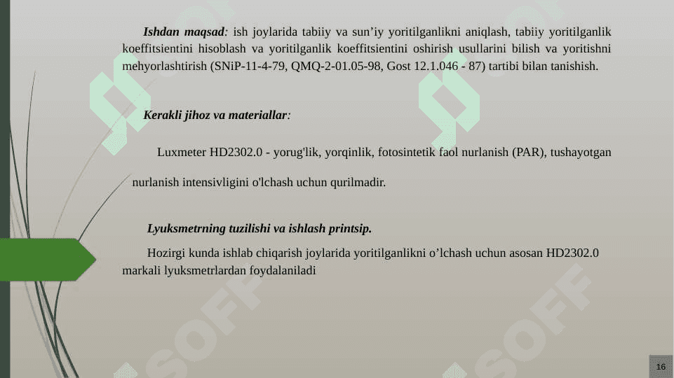 Ishlab chiqarish korxonalarida va inshootlarda tabiiy yorug‘likni aniqlash 4