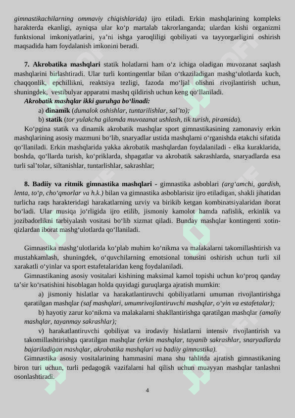 Gimnastikaning jismoniy tarbiya tizimidagi o’rni va  moddiy-texnik ta’minoti 4