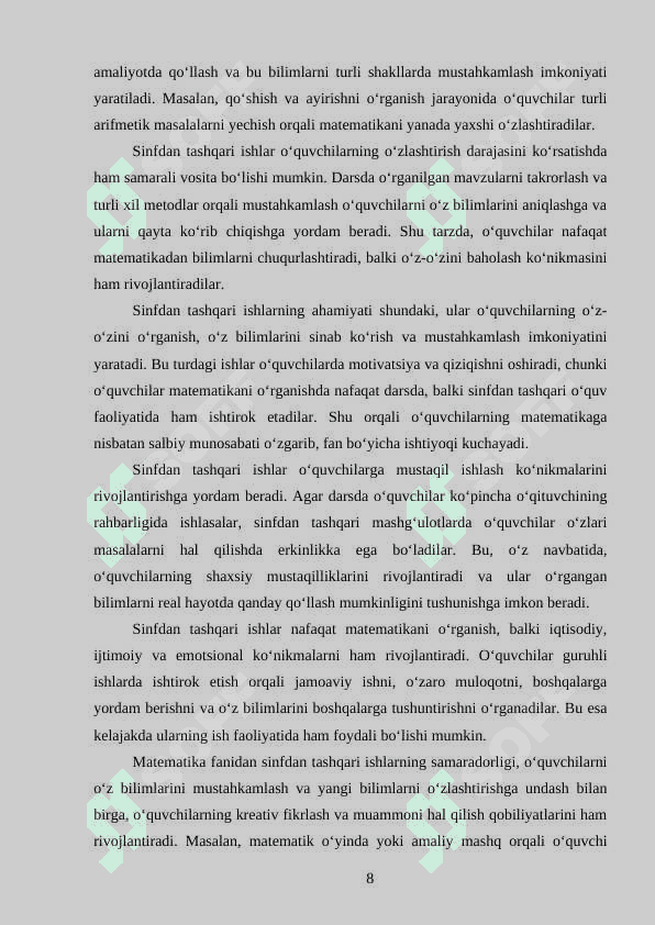 Boshlang'ich sinflarda matematikadan sinfdan tashqari ishlarni tashkil qilish metodikasi ( 2-sinf misolida ) 8