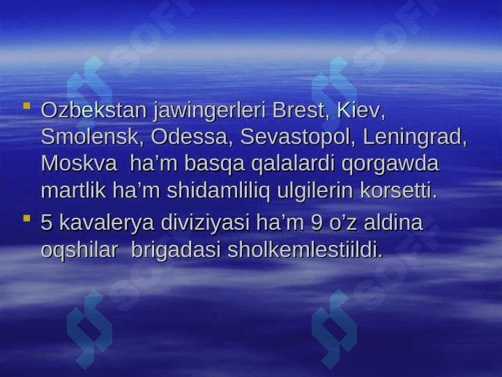 O’zbekstanlilardin fronttagi erligi ha’m  qaharmanliqlari 2