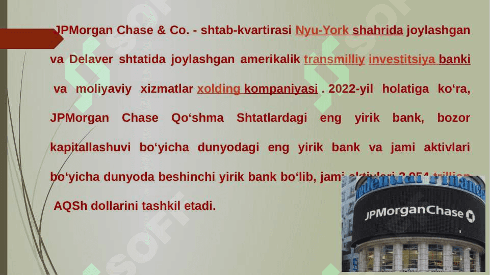 MORGAN CHASE BANK bilan O‘zbekiston Respublikasi banklarining aloqalari : muammolar va rivojlanish istiqbollari 2