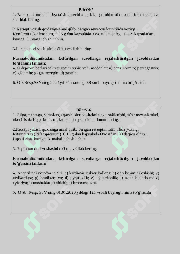 Farmakologiya fanidan oraliq nazorat biletlari 3