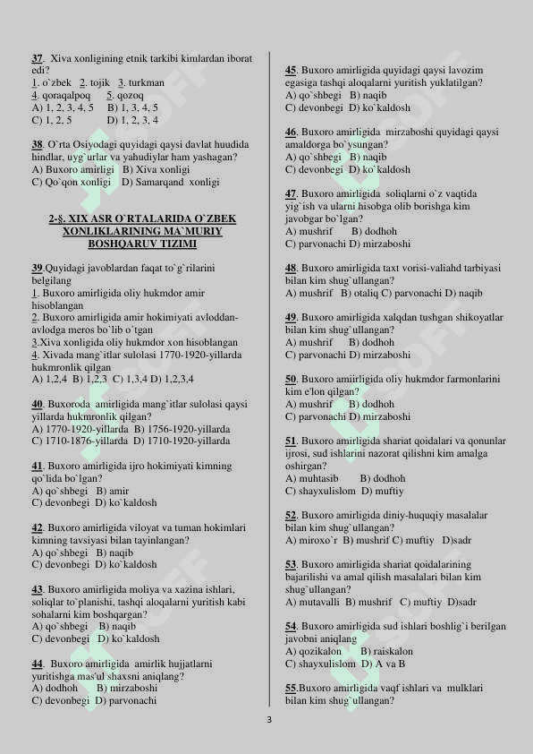 9-sinf O'zbekiston tarixi fanidan mavzulashgan test savollari 3