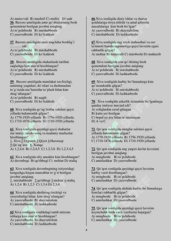 9-sinf O'zbekiston tarixi fanidan mavzulashgan test savollari 4