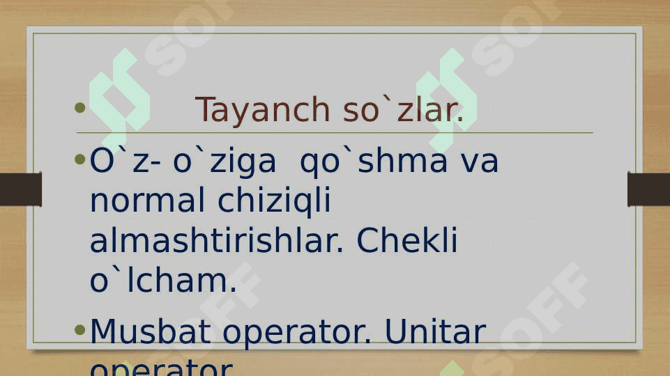 O`z-o`ziga qo`shma, unitar va normal  almashtirishlar 2