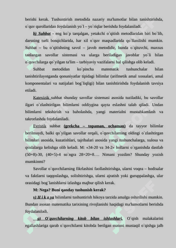 Boshlang`ich sinflarda matematika o`qitish metodlari va ularning kilassifikatsiyasi 4