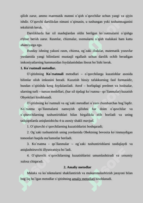 Boshlang`ich sinflarda matematika o`qitish metodlari va ularning kilassifikatsiyasi 5