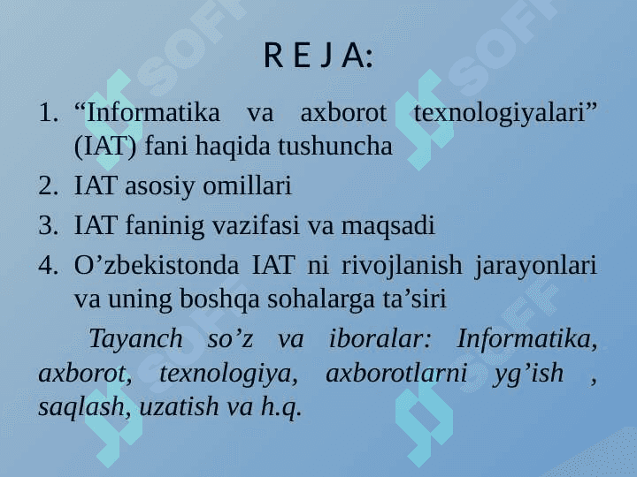 Informatika va axborot texnologiyalari” fanining predmeti, ob’ekti, metodi va boshqa fanlar bilan o’zaro a’loqadorligi 2