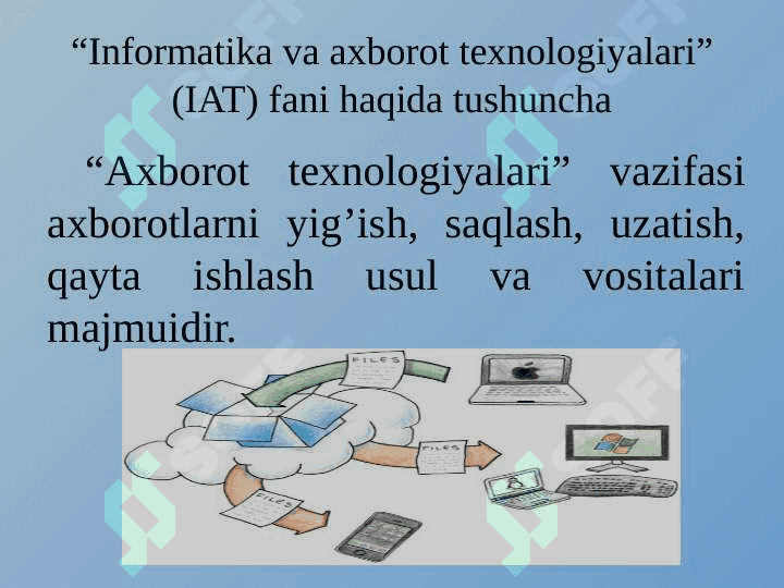 Informatika va axborot texnologiyalari” fanining predmeti, ob’ekti, metodi va boshqa fanlar bilan o’zaro a’loqadorligi 7
