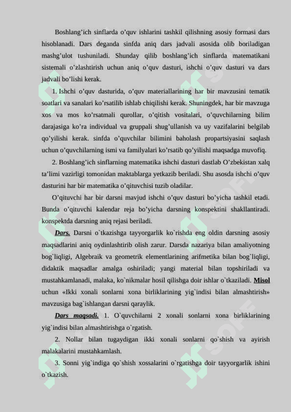 BOSHLANG`ICH SINFLARDA MATEMATIKA O`QITISHNI TASHKIL QILISH 3